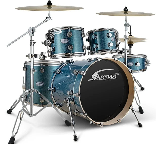 Drum Set with Multi-layer Birch Shells 5 Drums 3 Cymbals and Remo, Drum Skins with Bonus Cymbals