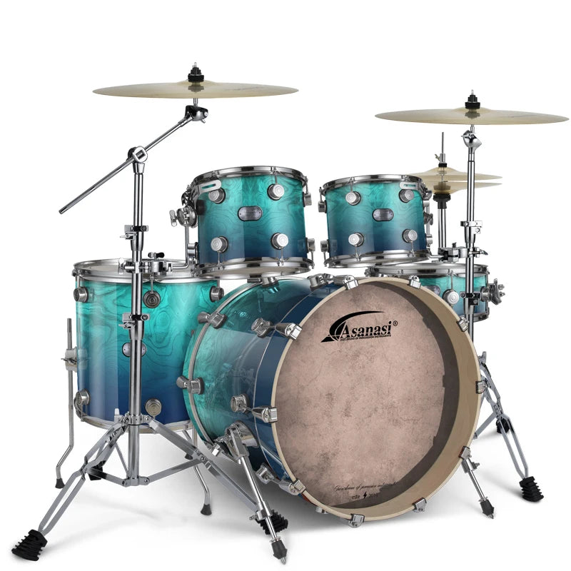 Drum Set with Multi-layer Birch Shells 5 Drums 3 Cymbals and Remo, Drum Skins with Bonus Cymbals