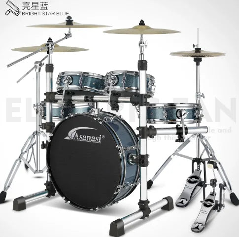 Portable Silent Drum Set with Double-sided Drum, 6-ply Maple and 4-ply Poplar Shells, Cymbals, and A Drum Chair Included