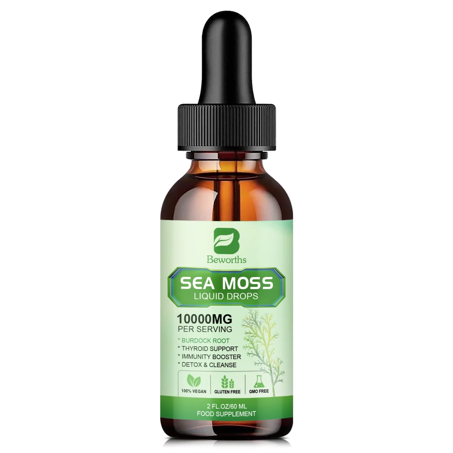 Organic Seamoss Drops with Burdock Root and Spirulina Support Immunity and Gut Health, Help Digestion Weight Management