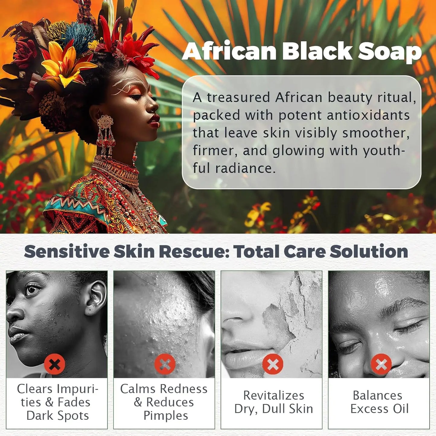 Raw African Black Soap for Oily Skin, Dark Spots